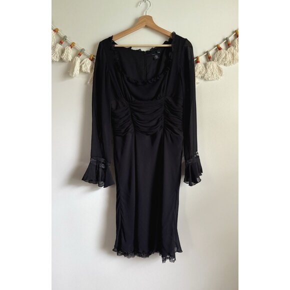 Moda International Silk Black Semi Sheer Dress Whimsigoth Witchy Dark Romantic - Picture 1 of 10